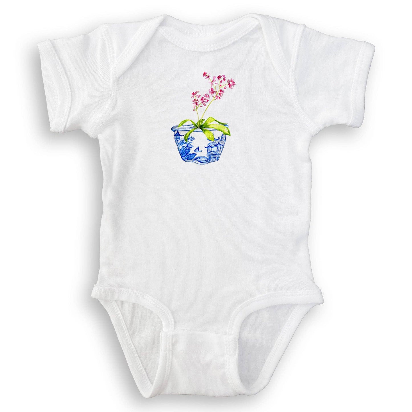 Blue & White Bowl with Pink Orchid: Dishtowel / -