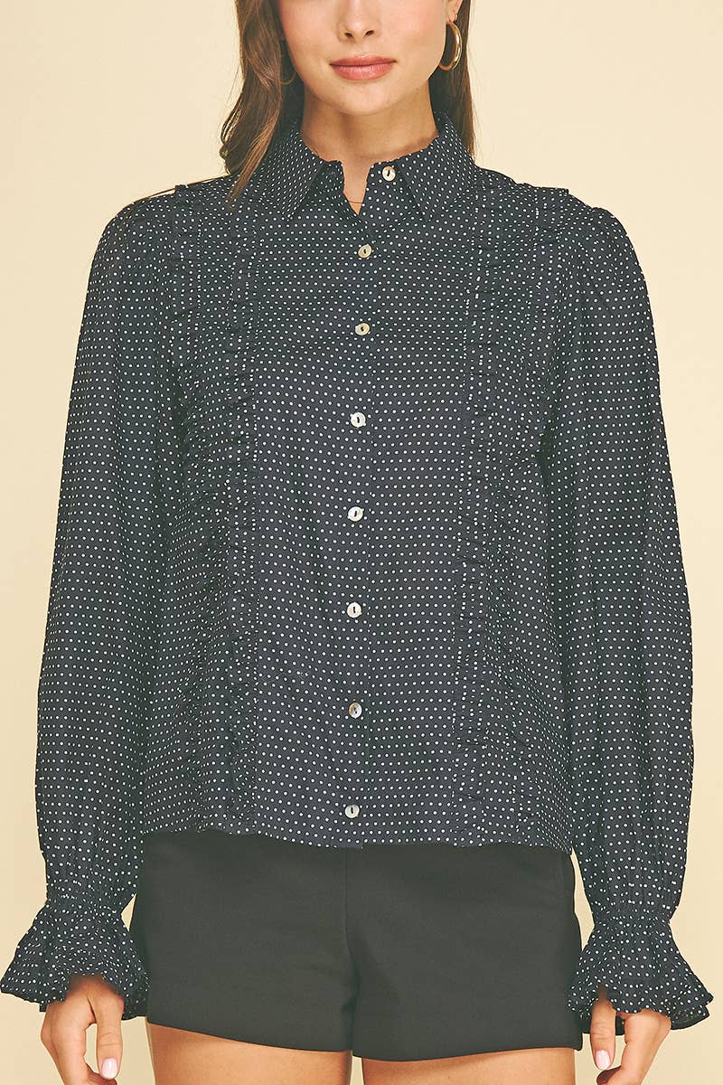 POLKA DOT BUTTON DOWN SHIRT - 7454T: COCO / S