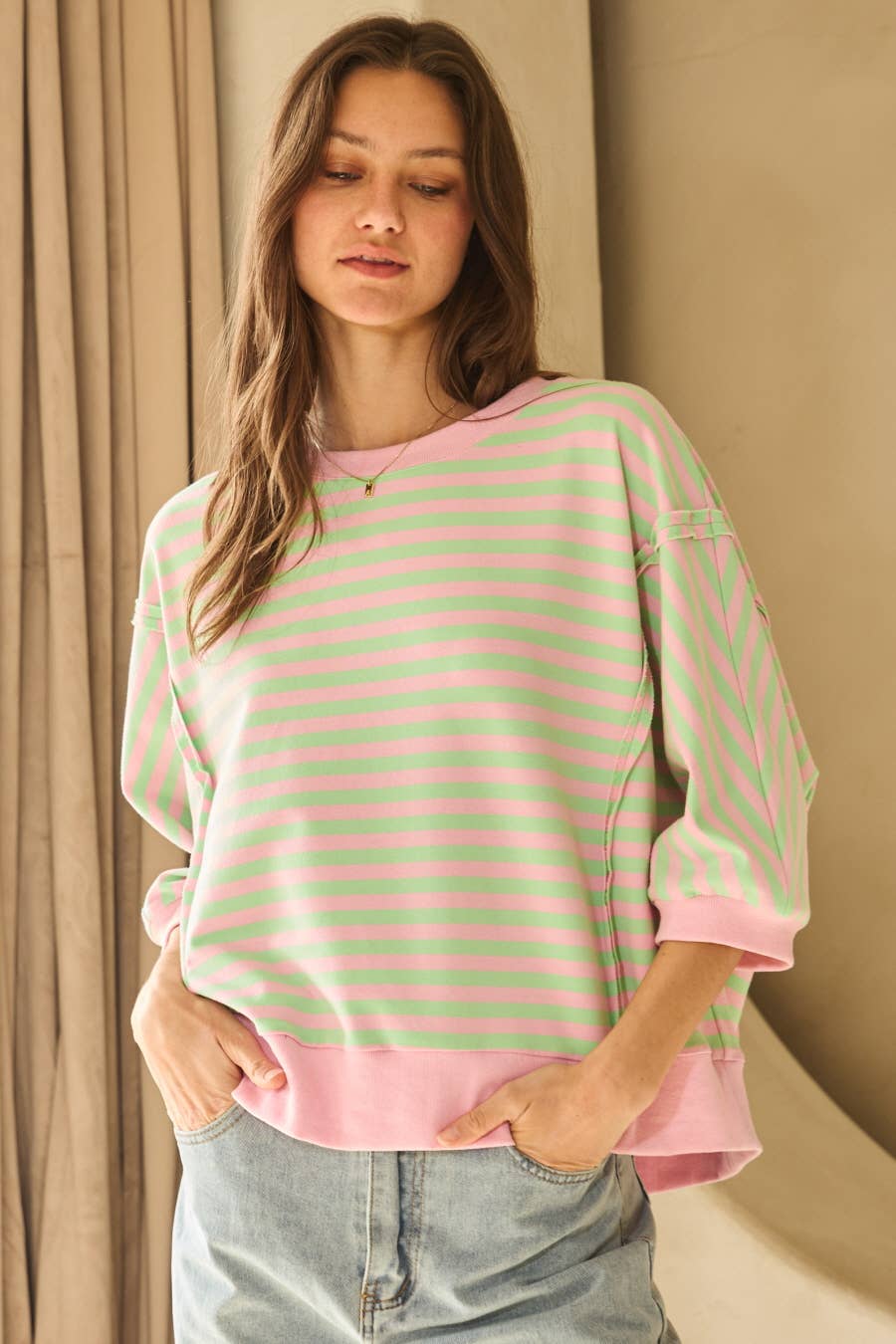 Striped Knit Top: Blue Multi / M