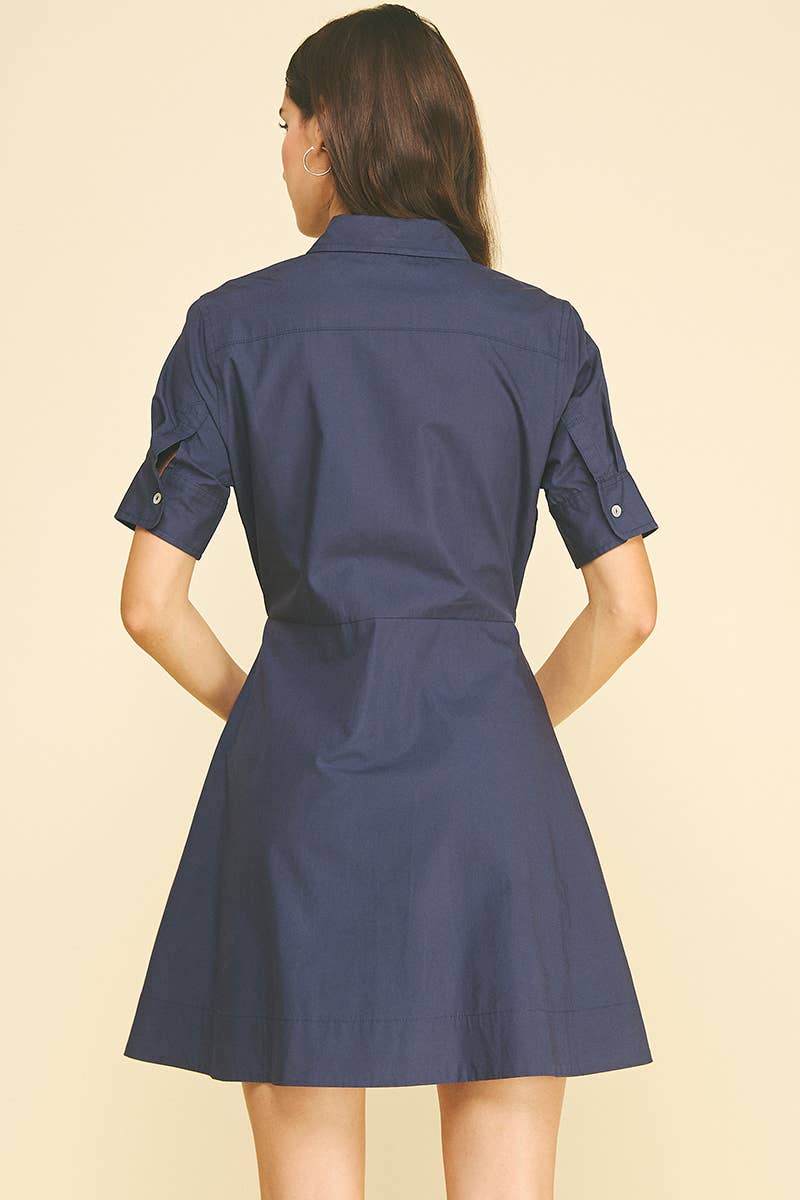 TIE-FRONT BUTTOND DOWN MINI DRESS - 7200D: Black / L