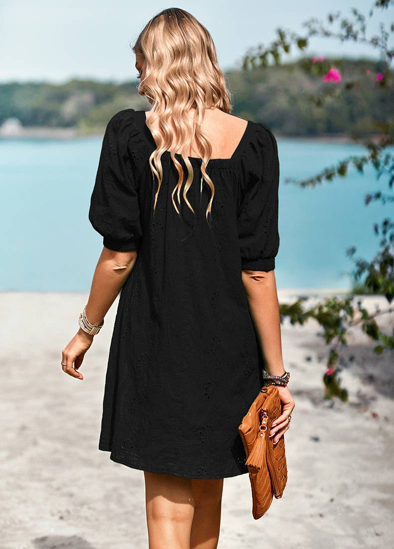 ELEGANT JACQUARD SHORT DRESS WITH SQUARE NECK: ROSE / (L) 1