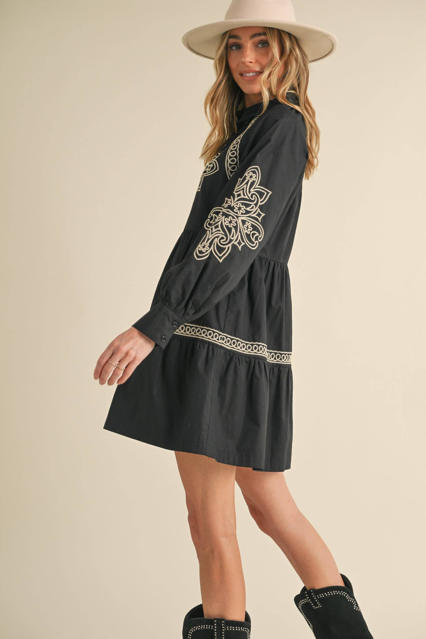 EMBROIDERED BUTTON DOWN MINI DRESS MDR3513: Hunter Green / M