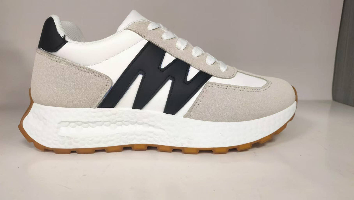 Arider Girl Color Blocks Lace Up Lifestyle Sneakers: BEIGE GREEN / L2B518-6(1)-7(3)-7.5(3)-8(4)-9(4)-10(3)