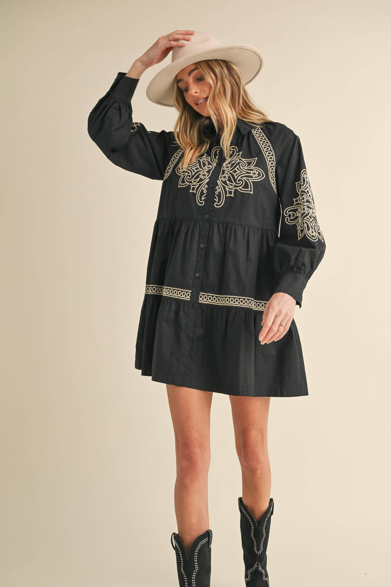 EMBROIDERED BUTTON DOWN MINI DRESS MDR3513: Hunter Green / M