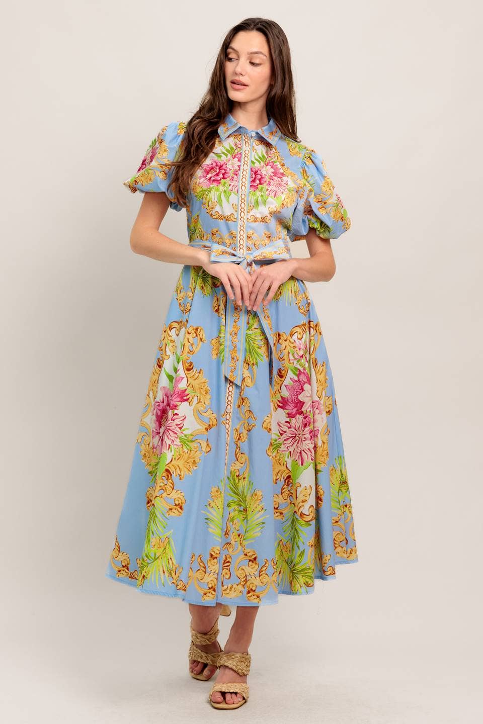 A printed woven midi dress - ID23438: LIGHT BLUE MULTI / Contemporary / S