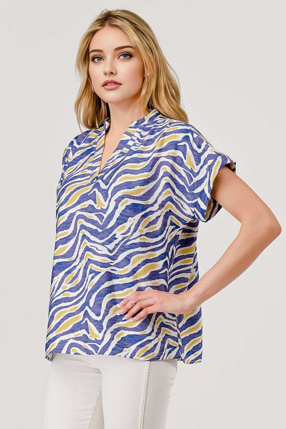 Mbt 9915 Tori Short Sleeve Game Day Top Purple Tiger Print