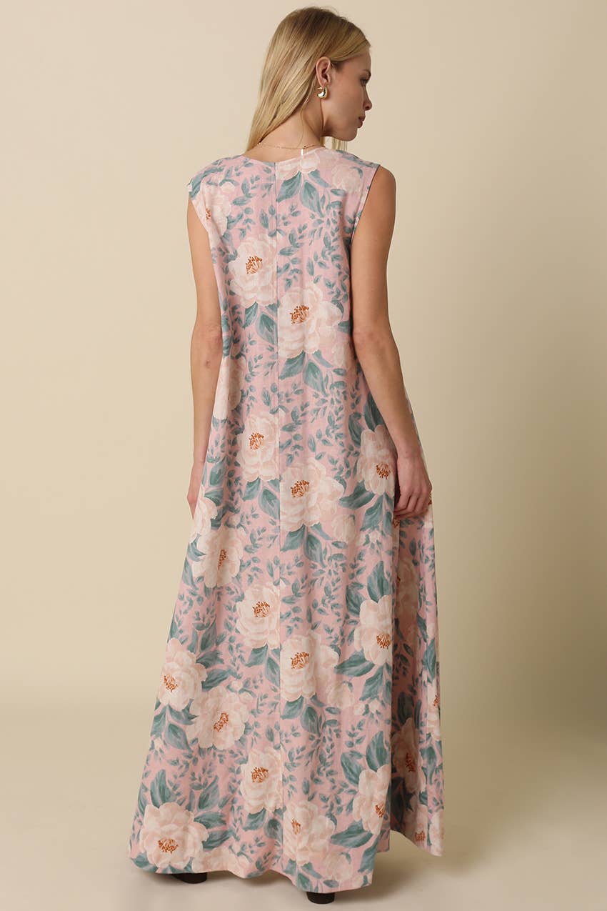 Edith Floral Sleeveless Dress: Blush Green / Contemporary / L