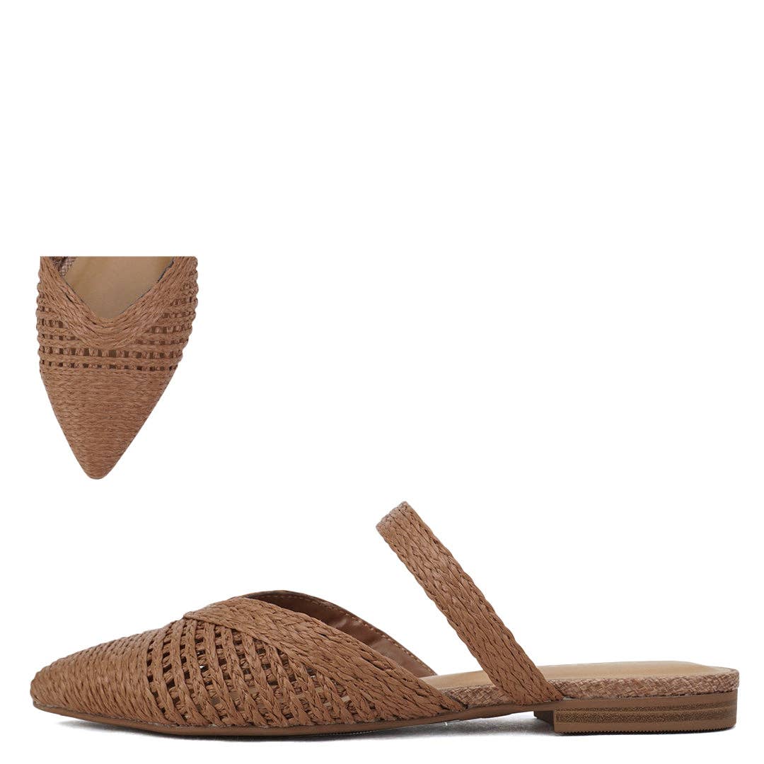 Soda ELADIO Women Pointed Toe Woven Two Pieces Flat Mules: BEIGE RAFFIA / D18-5.5(1)-6(2)-6.5(2)-7(3)-7.5(3)-8(2)-8.5(2)-9(2)-10(1)