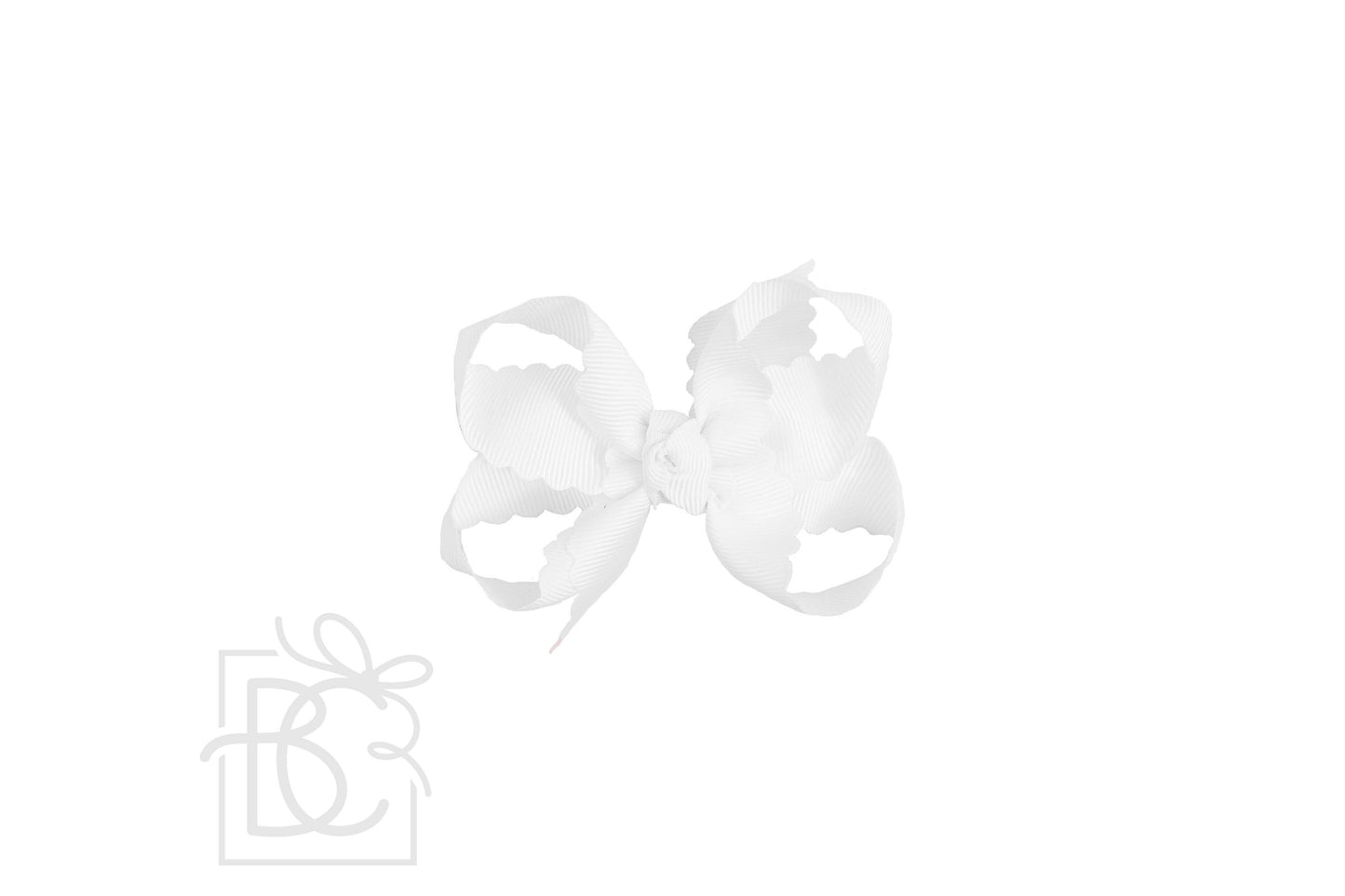 SCALLOPED EDGE BOW: White / 4.5" Large - 1.5" Ribbon on Alligator Clip