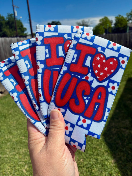I heart USA patriotic koozies: Regular
