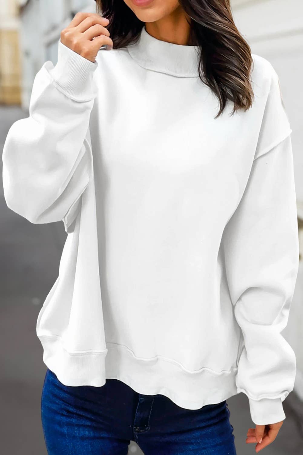 Reversible Oversized Mock Neck Sweatshirt | S-4X: Black / L