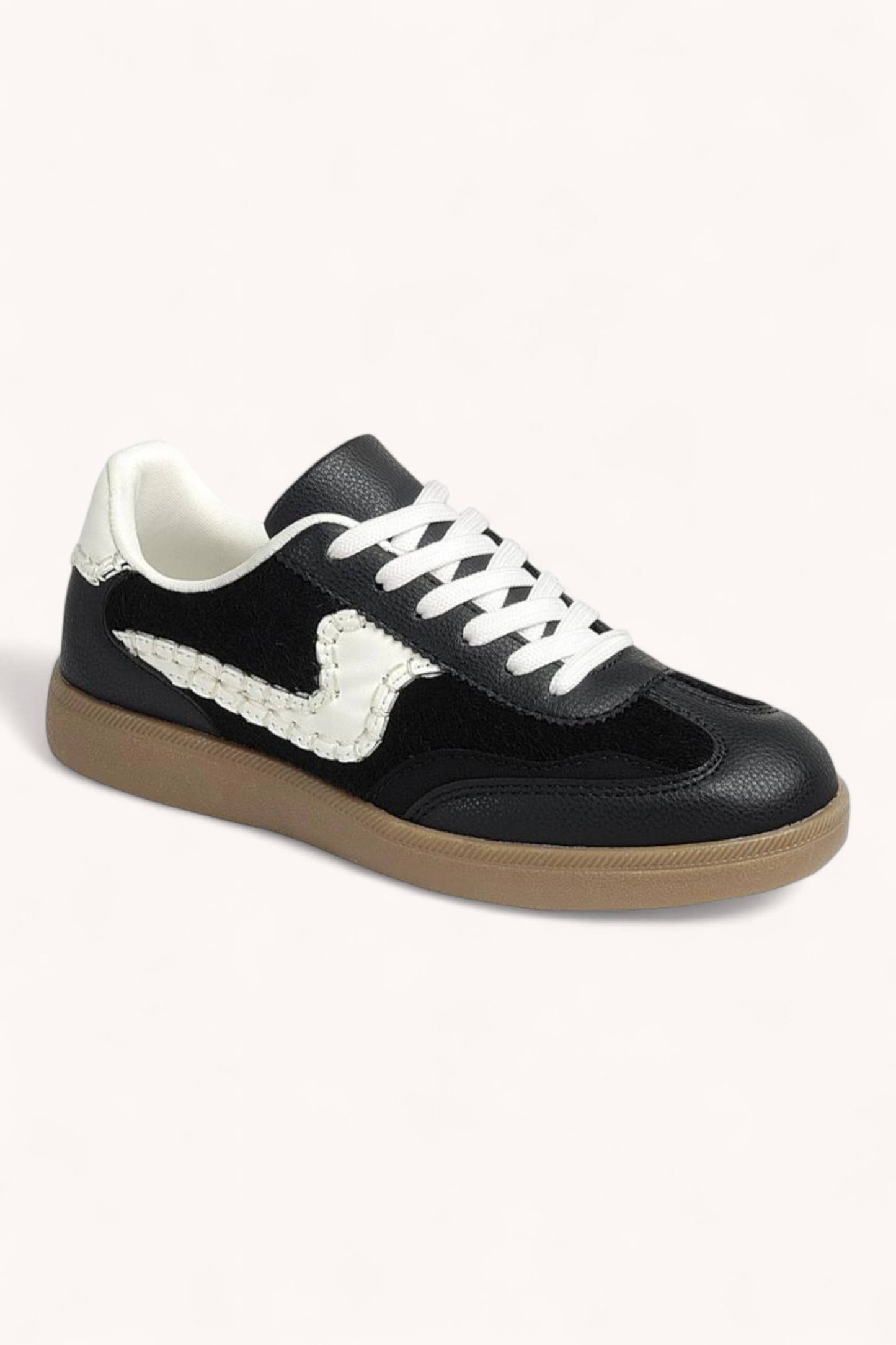 MODERN-13 STITCH DETAIL SWOOSH LACE-UP COURT SNEAKERS: LEOPARD / B18