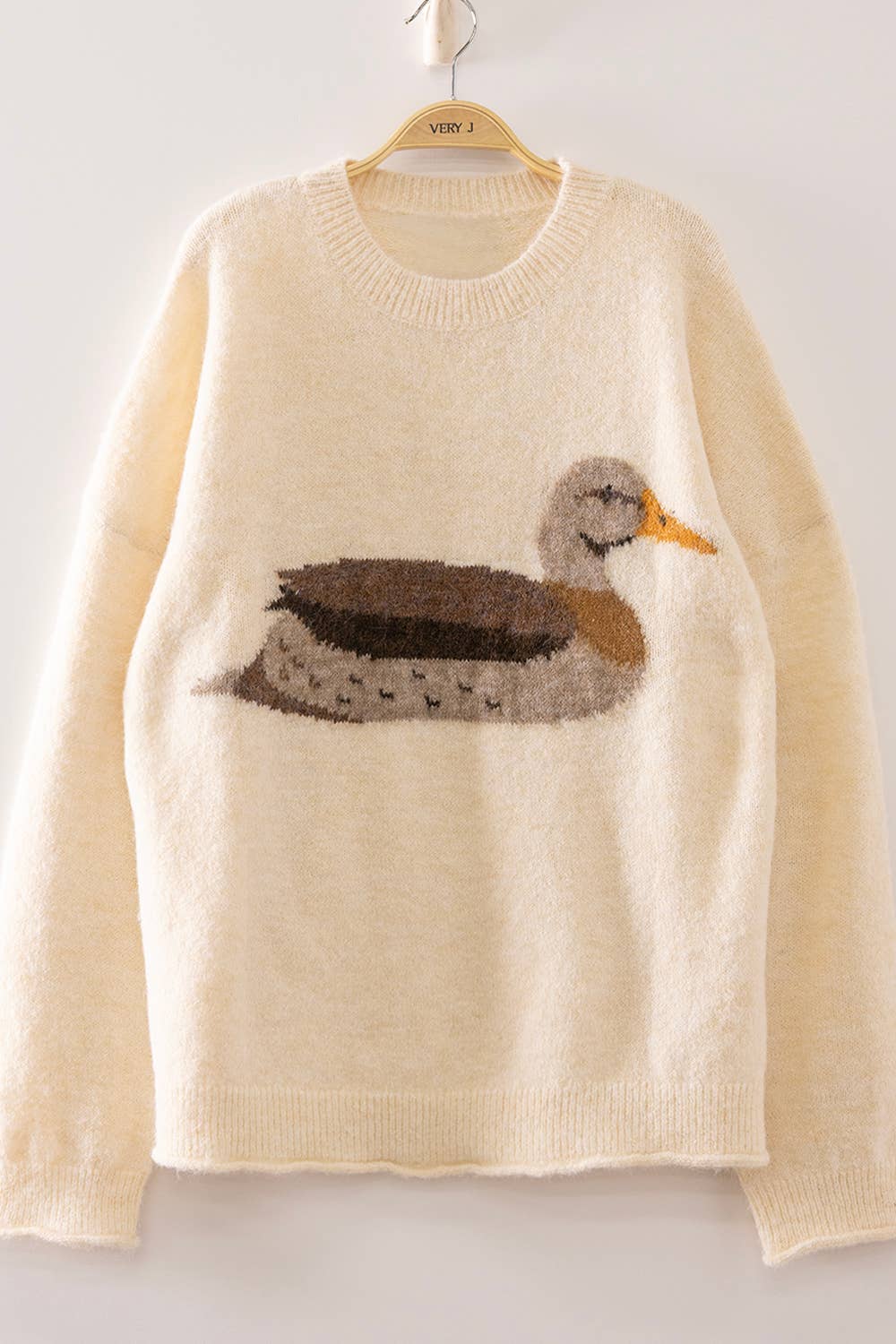 12W3683N-Cozy Mallard Sweater: MOCHA / S-M-L/2-2-2