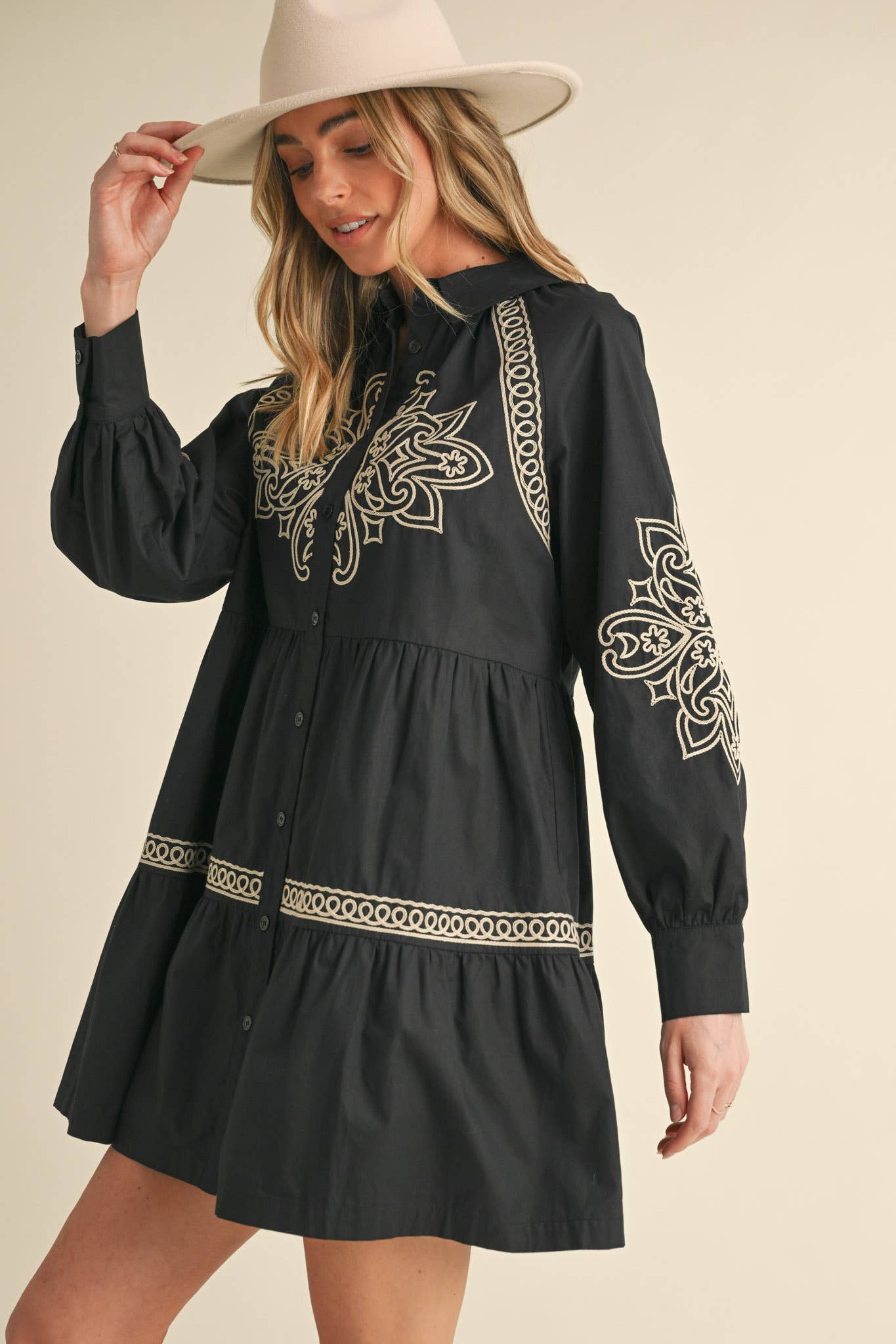 EMBROIDERED BUTTON DOWN MINI DRESS MDR3513: Hunter Green / M