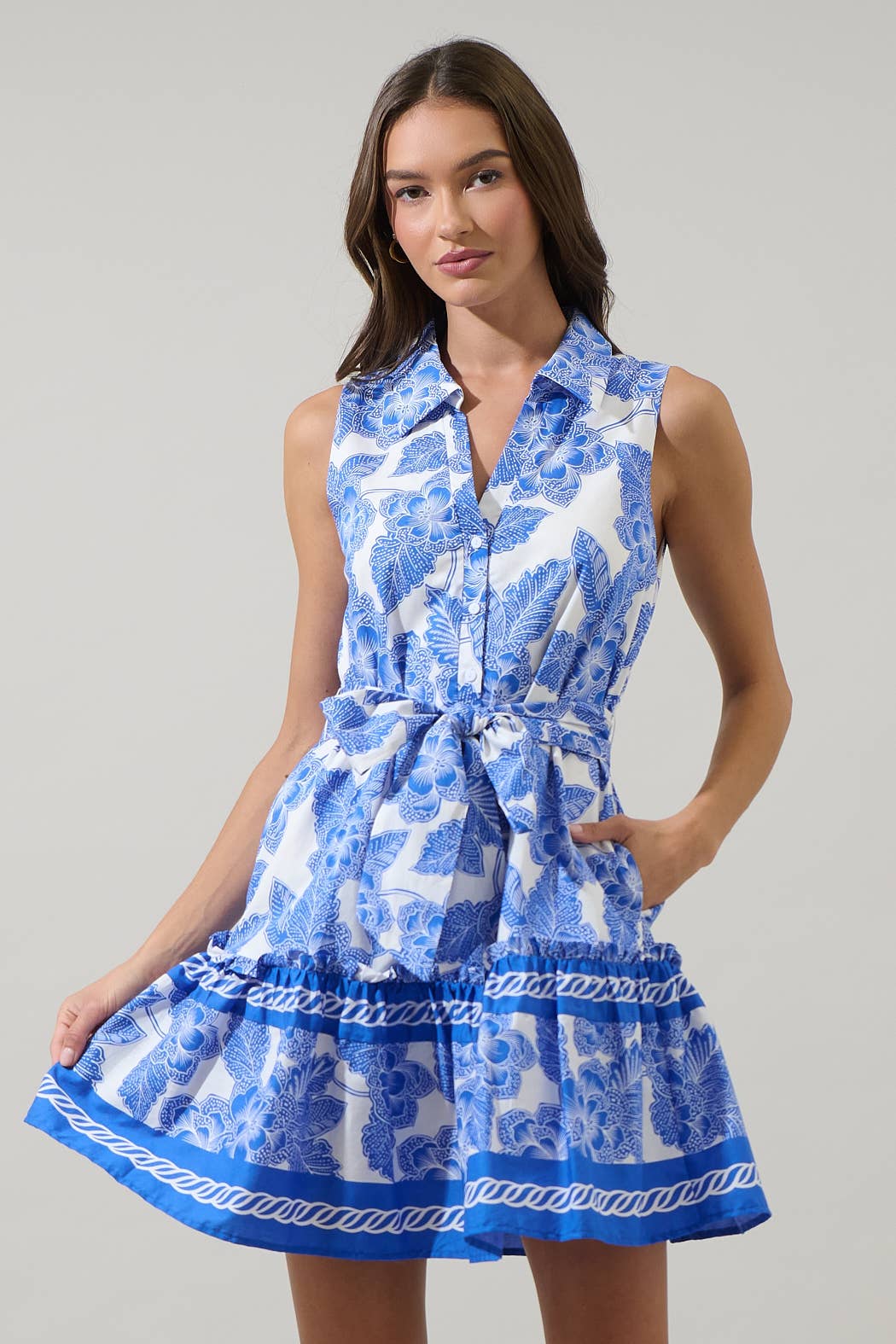 Rency Floral Zady Sleeveless Mini Dress: WHT-BLU / XS