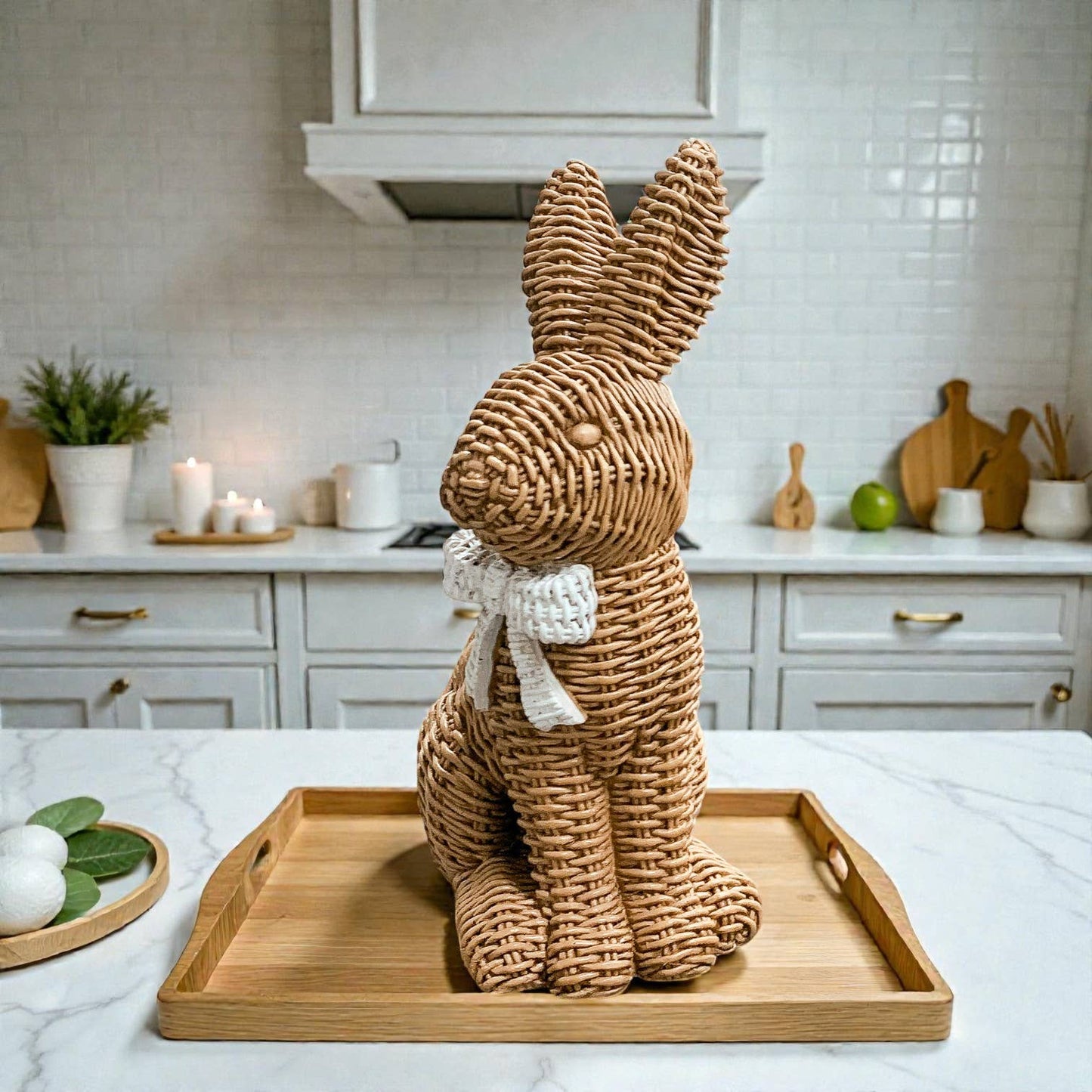Rabbit Statue Wicker Weave Bunnies, Easter Bunny Home Decor: Brown