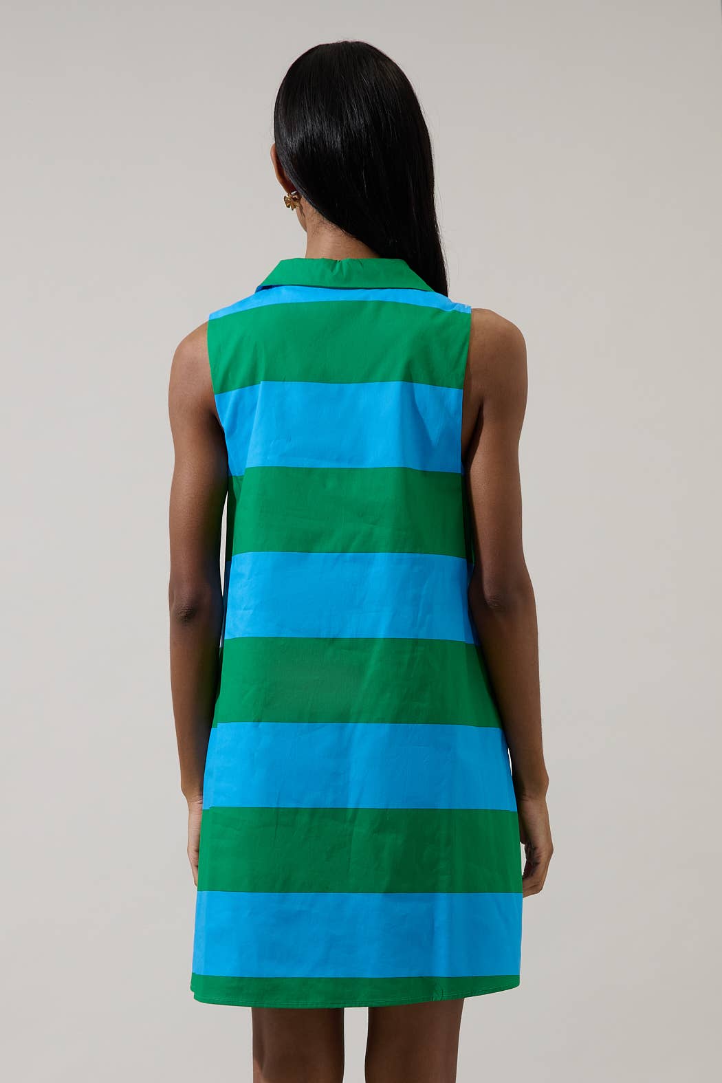 Valdy Striped Lexya Collared Shift Mini Dress: BLUE-GRN-STRIPE / XL
