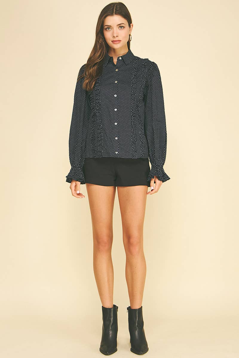 POLKA DOT BUTTON DOWN SHIRT - 7454T: COCO / L