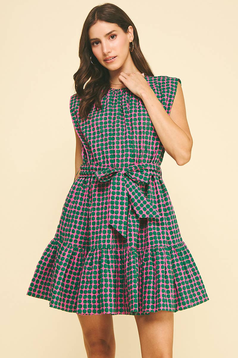 MULTI-COLOR POLKA DOT TIERED MINI DRESS - 6867DA: Pink / M