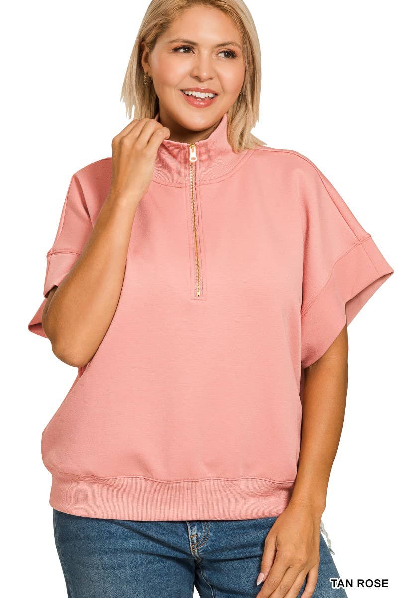 Plus Scuba High Neck Half Zip Short Slv Pullover: CORNFLOWER BLUE / 2-2-1(1X-2X-3X)