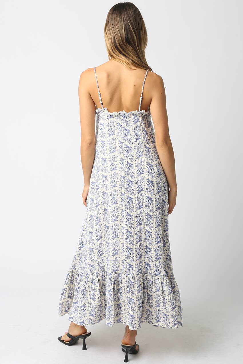 Katie Ruffle Maxi Dress: Blue / Contemporary / M