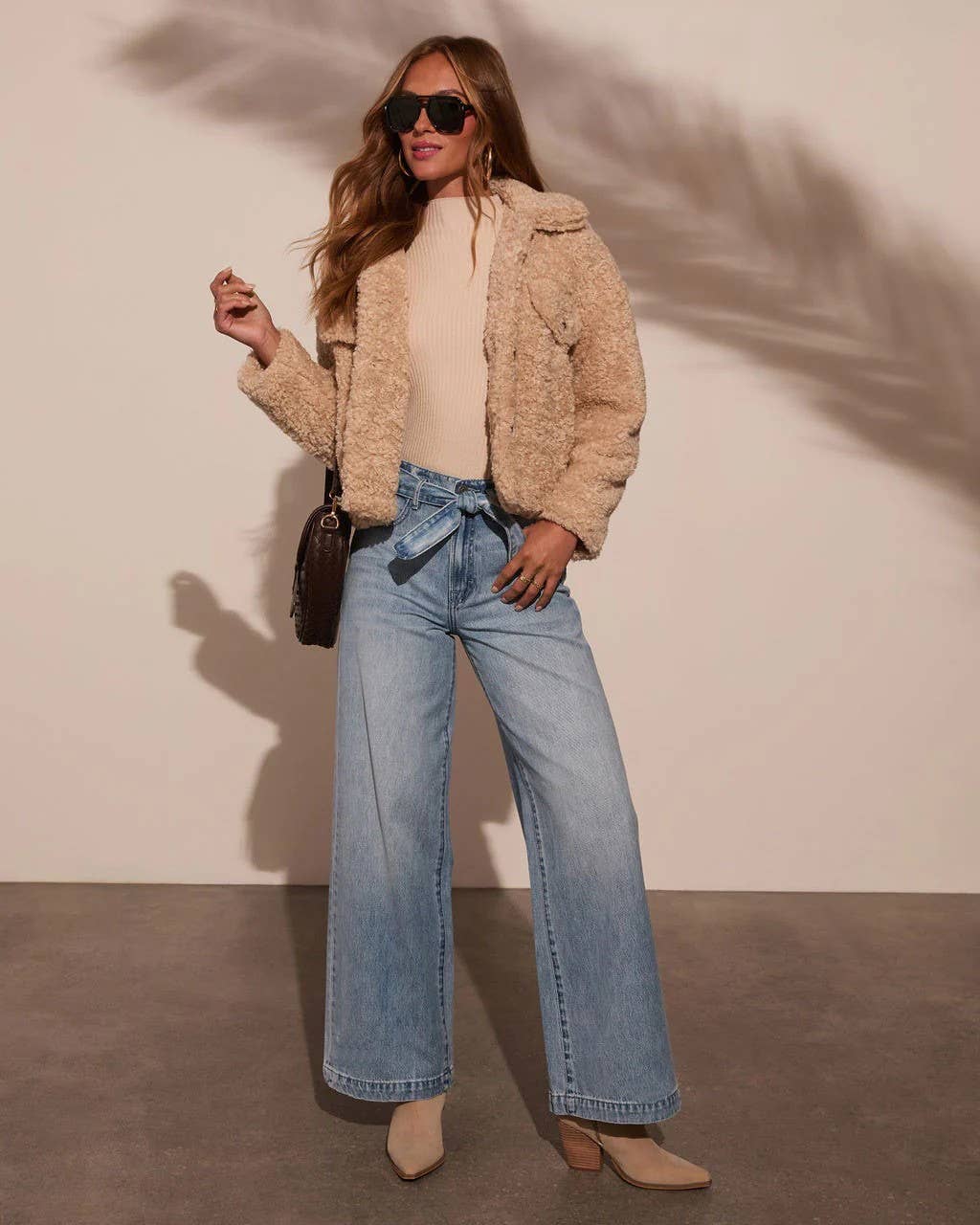 High Waist Tie-Waist Jeans: Denim Blue / S