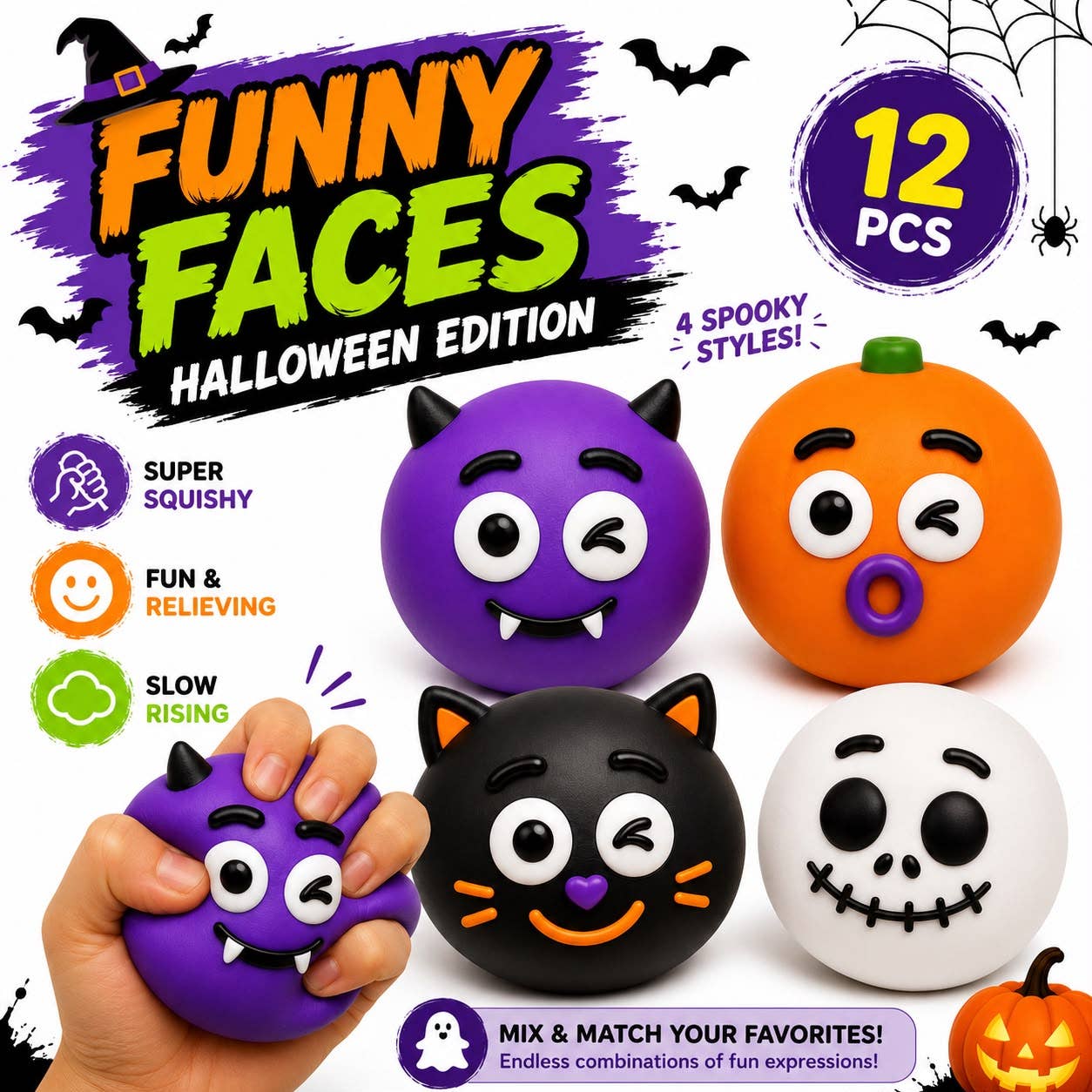 Funny Faces Squishy (Halloween Edition) — 4 Spooky Styles