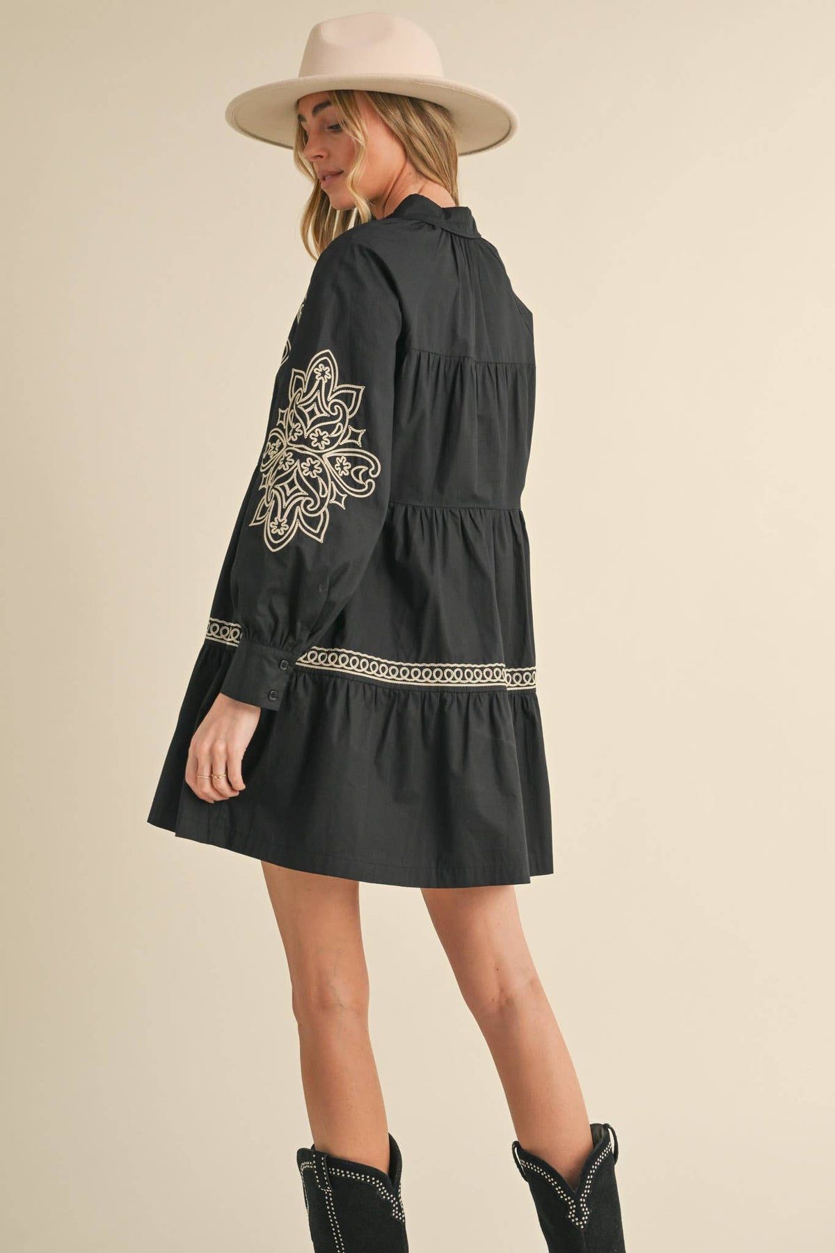 EMBROIDERED BUTTON DOWN MINI DRESS MDR3513: Hunter Green / L