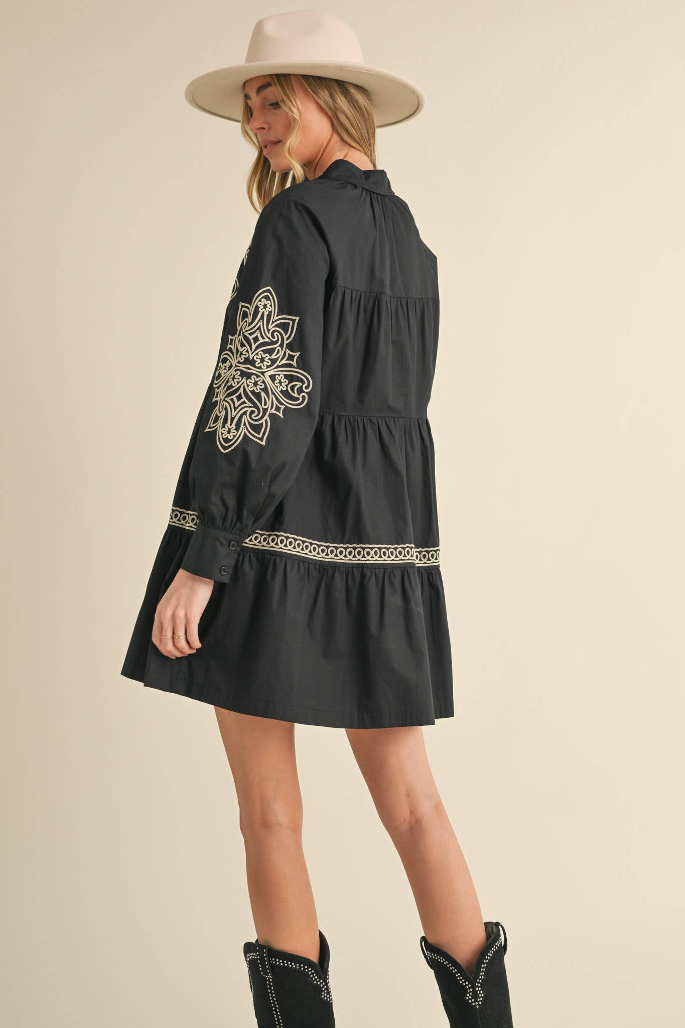 EMBROIDERED BUTTON DOWN MINI DRESS MDR3513: Hunter Green / M