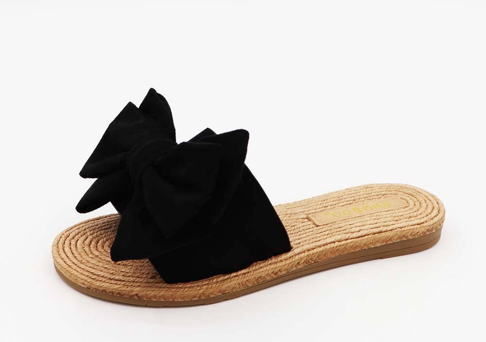 Bamboo ATHENA-24 Women Braided Sole Bow Tie Slipon Sandals: BEIGE LINEN / 18B-6(1)-6.5(1)-7(2)-7.5(3)-8(3)-8.5(3)-9(3)-10(2)