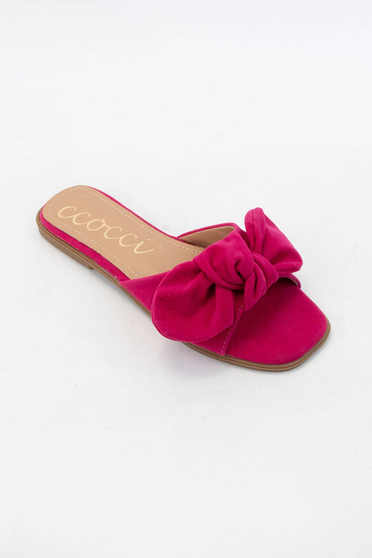 ROUND KNOTTED BOW ESSENTIAL DESIGN SLIP-ON SLIDE SANDAL: FUCHSIA / 9