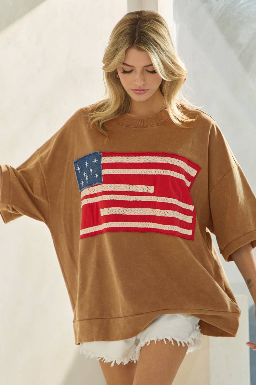 Americana French Terry Short Sleeve Pullover: Washed White / S