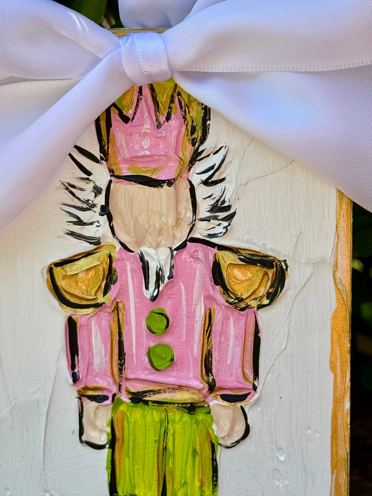 Nutcracker textured hand painted Christmas ornament : Hot pink/metallic cobalt