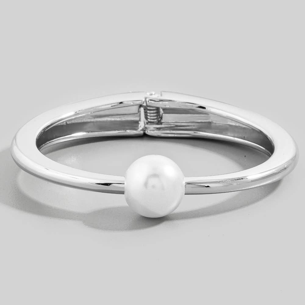 Pearl Bead Thin Metal Hinged Bangle Bracelet: G
