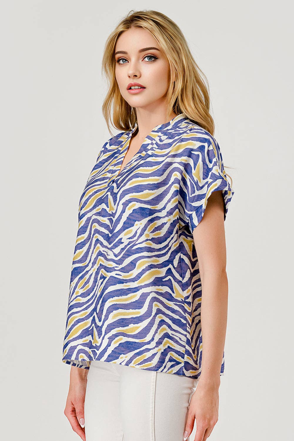 Mbt 9915 Tori Short Sleeve Game Day Top Purple Tiger Print