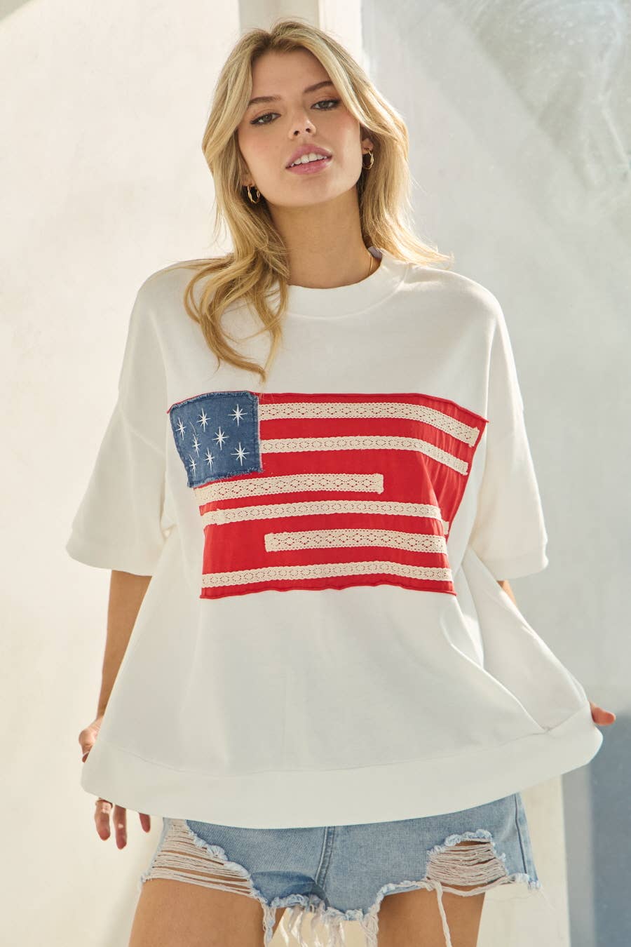 Americana French Terry Short Sleeve Pullover: Washed White / S