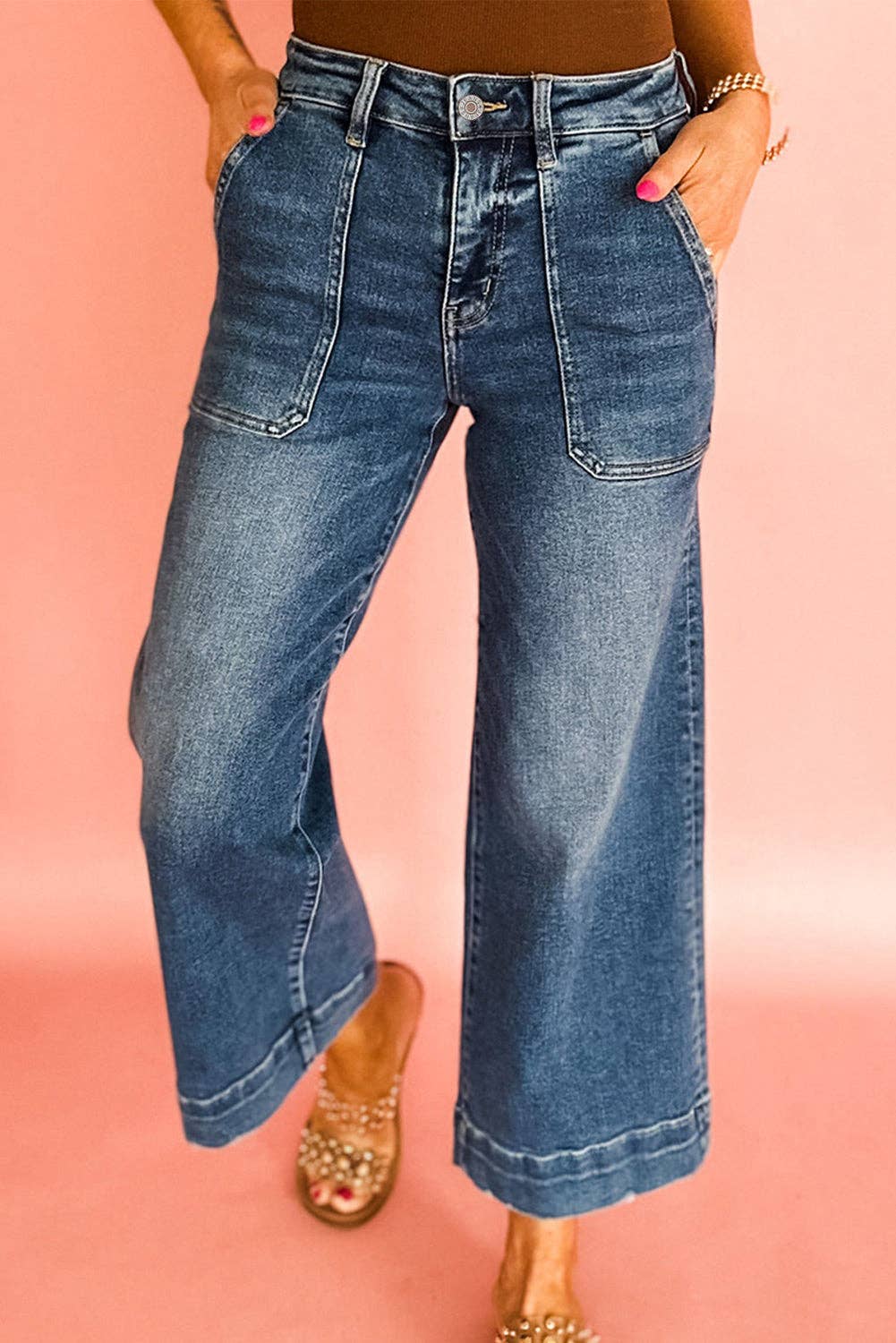 Ashleigh Blue Cropped High Rise Wide Leg Jeans: Ashleigh Blue / 72%Cotton+26%Polyester+2%Elastane / 6