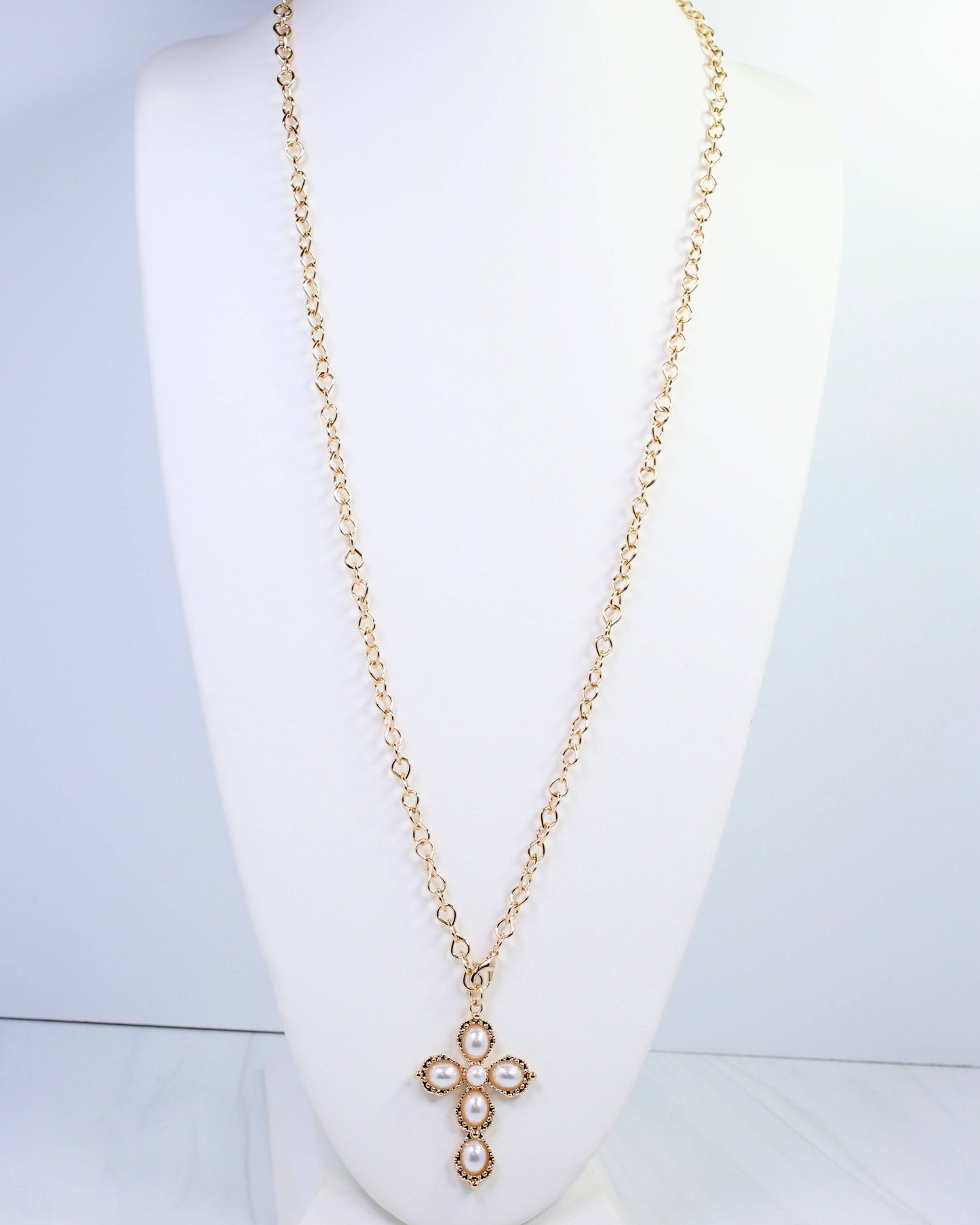 Pirie Pearl Cross Layered Necklace Gold: Default