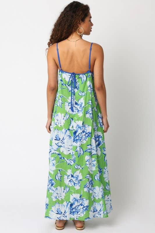 Erika Floral Dress: Green White Blue / L