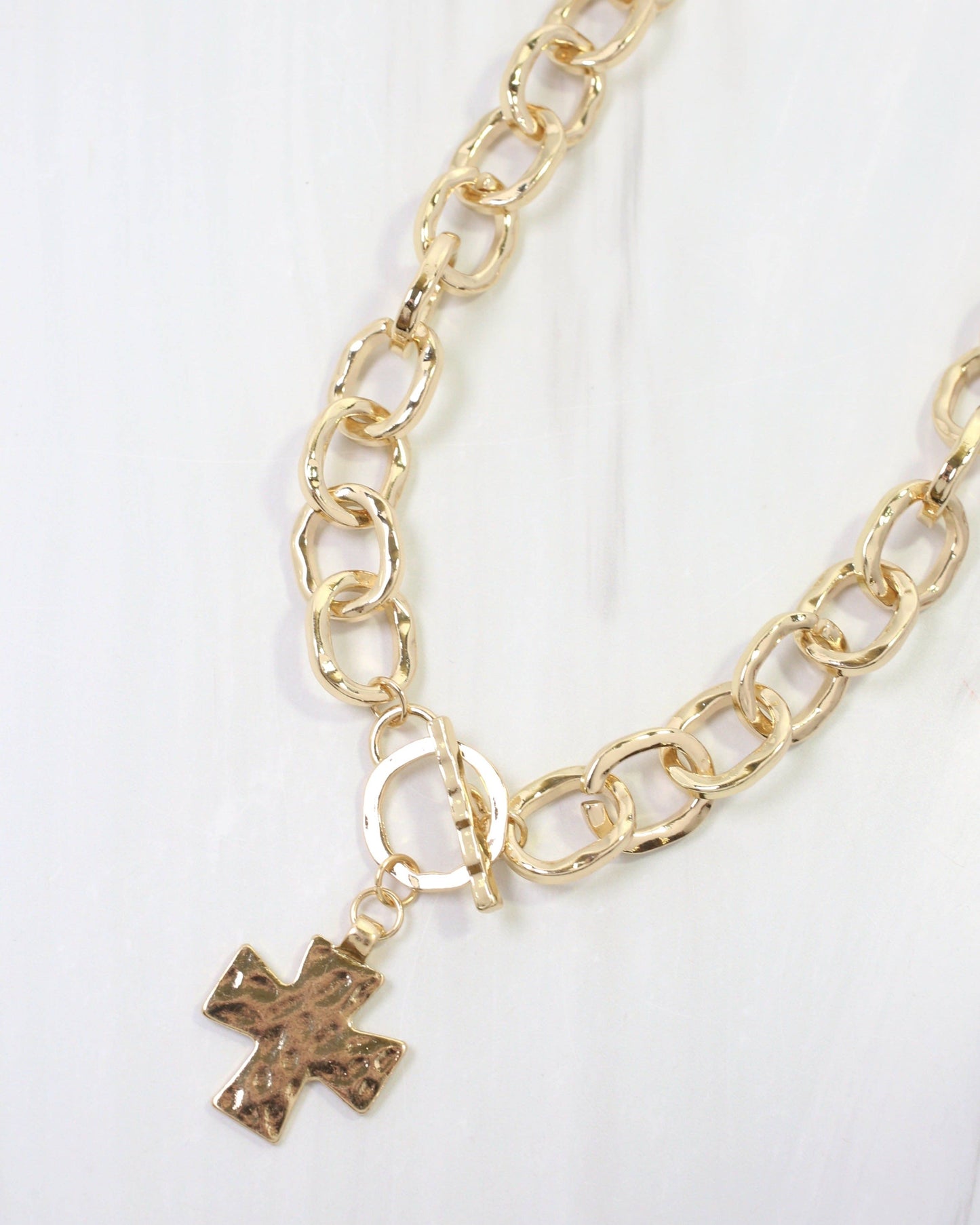 Athena Hammered Cross Toggle Necklace Gold: Default