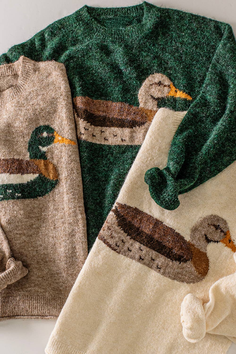 12W3683N-Cozy Mallard Sweater: MOCHA / S-M-L/2-2-2