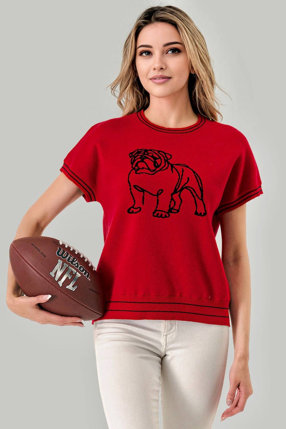 Mbt 4155 Abstract Bulldog Gameday Sweater Top Red 