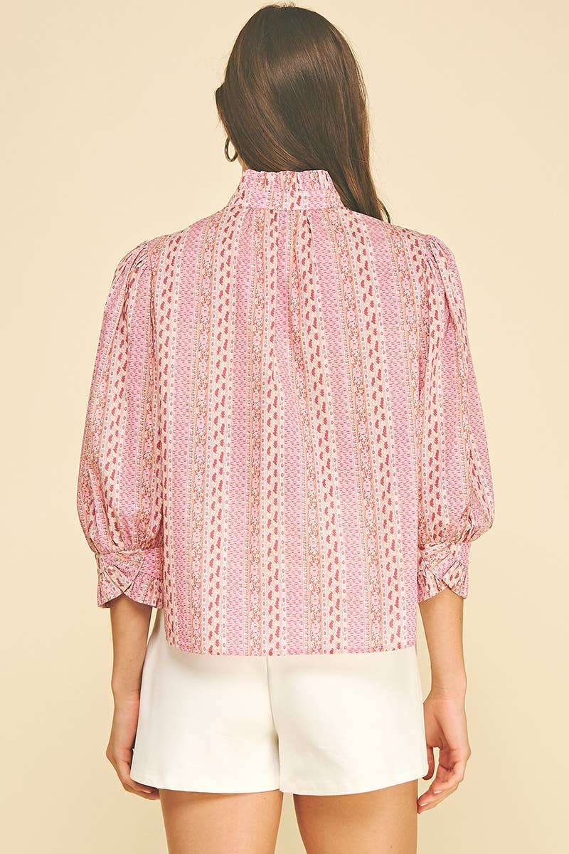 FLORAL BOTANICAL PRINT BUTTON DOWN BLOUSE - 7450T: GREEN MULTI / L