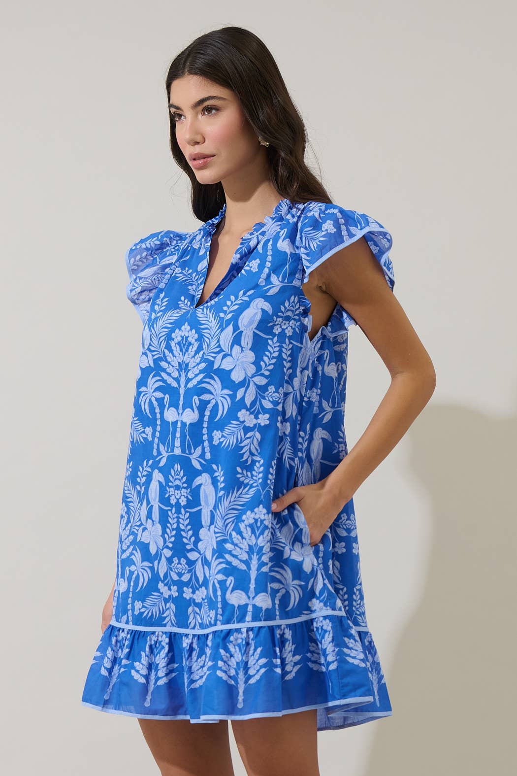 Davina Floral Ebba Shift Mini Dress: COBALT-WHT / S