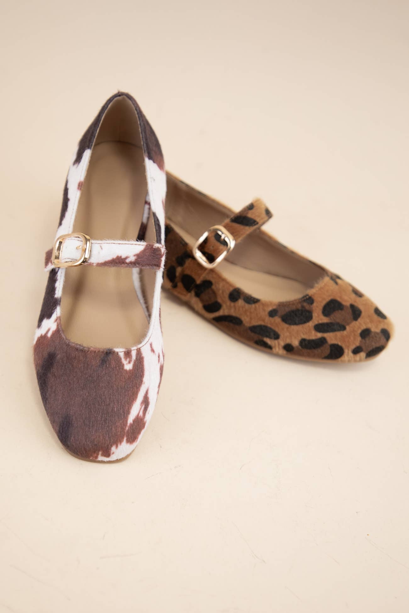 MELI-3 ANIMAL PRINT SHORT HAIR FURRY UPPER FALL FLATS: LEOPARD / C12