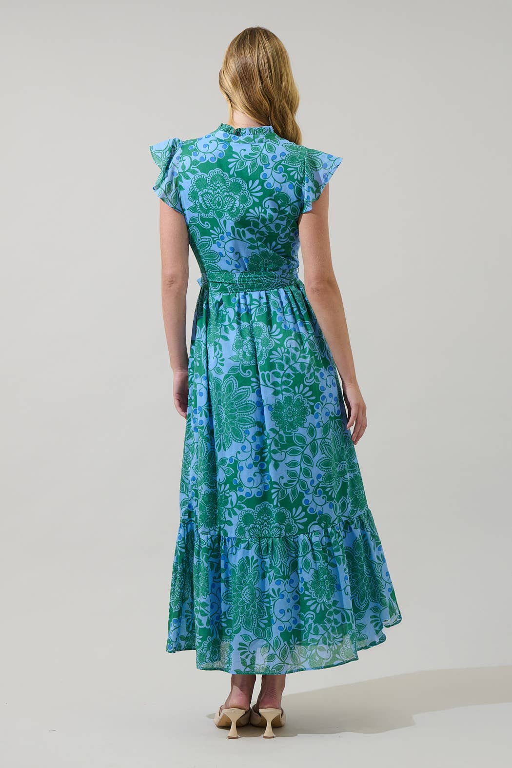 Tressa Floral Riah Button Down Maxi Dress: KELLY-BLUE-MUL / M