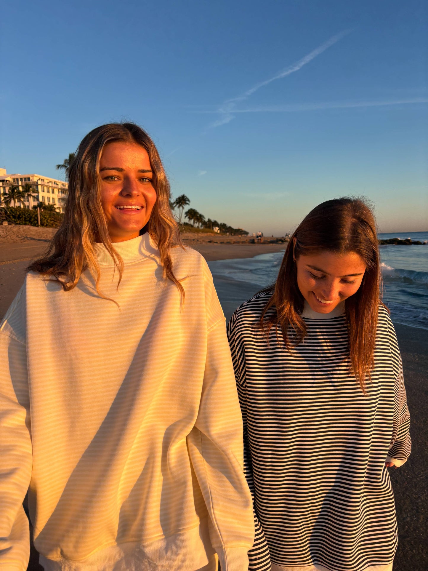 Dark Navy Blue and White Big Striped Mockneck Sweatshirt: Navy Blue/White Big Stripes / Medium