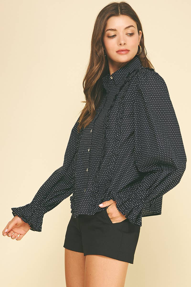 POLKA DOT BUTTON DOWN SHIRT - 7454T: COCO / M
