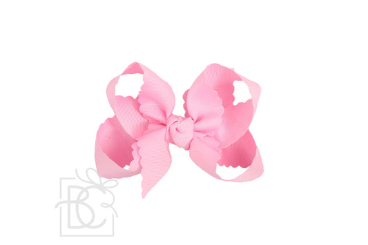 SCALLOPED EDGE BOW: Pink / 4.5" Large - 1.5" Ribbon on Alligator Clip