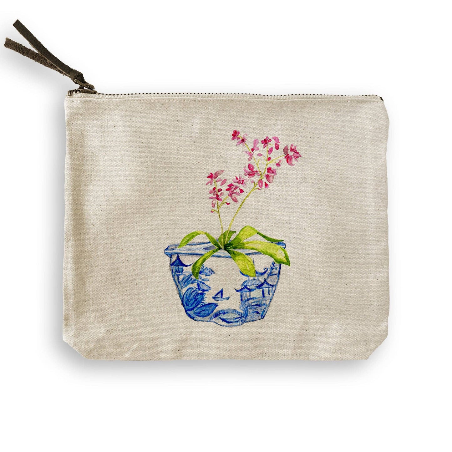 Blue & White Bowl with Pink Orchid: Dishtowel / -